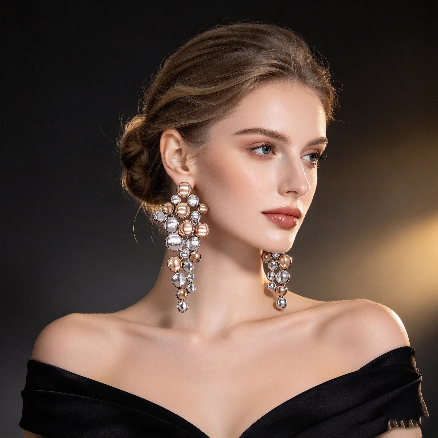 Statement Mixed Tone Round Disc Dangle Earrings Silver Rose Gold Color Bubble Drop Earrings Women Wedding Party Accessories