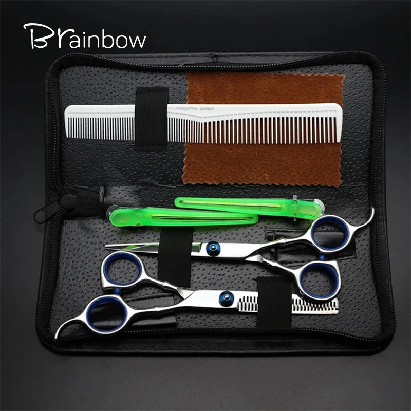 

Brainbow 6.0in Professional Hairdressing Hair Scissors Set Cutting& Thinning Barber Shears Hair Salon with Comb+Hairpin+PU case