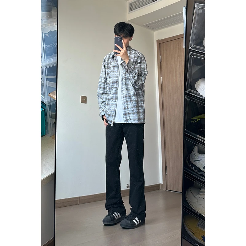 

Cleanfit Black Casual Pants Men's Summer High Street Ice Silk Drapey Straight Leg Casual Trousers Cool Style Polyester Fiber