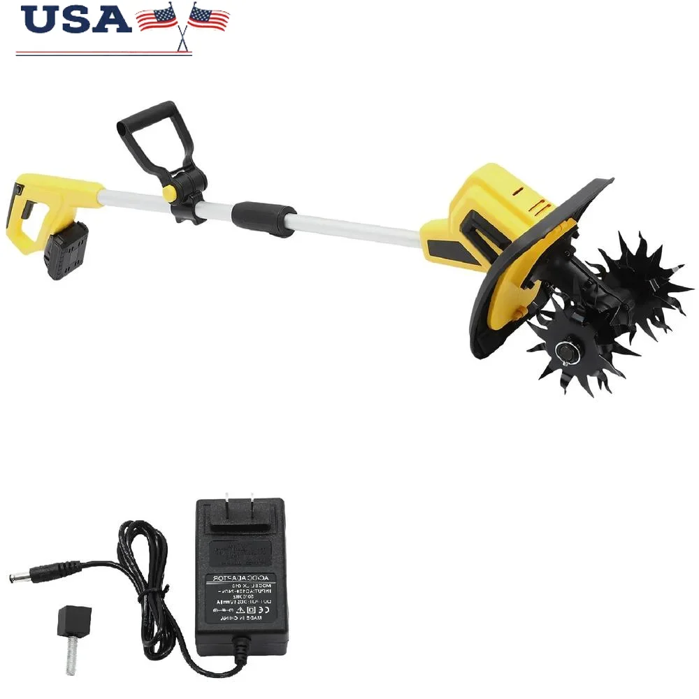 

Cordless Electric Tiller Cultivator Battery Powered 20V Portable Garden Machine 8.66in Tilling Width 6.3in Depth Lightweight