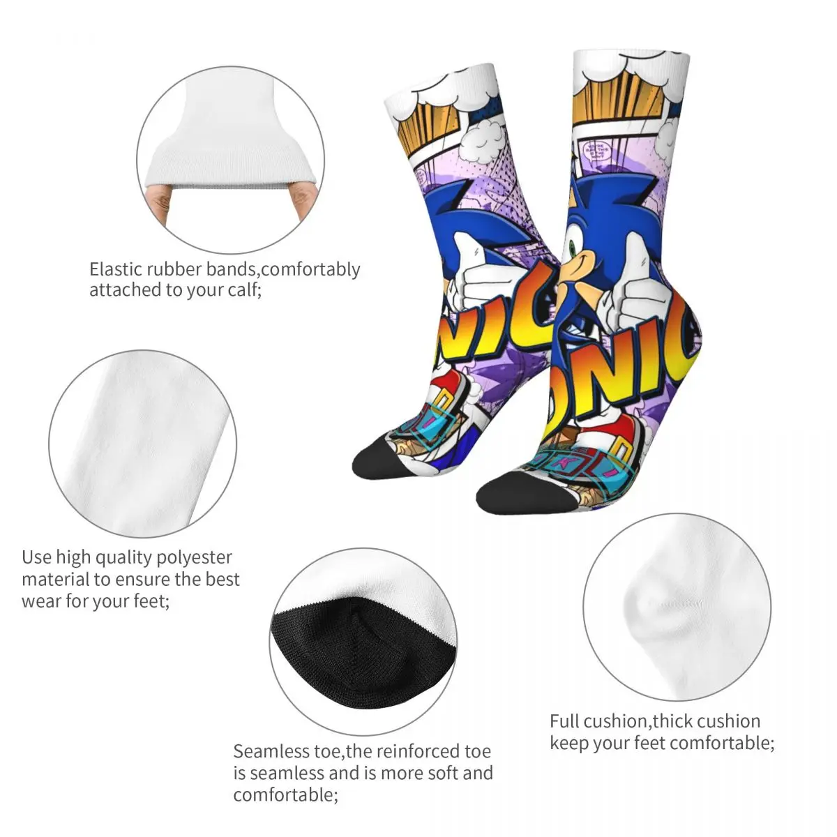 Мужские носки S-Sonic The Hedgehog Stockings, осенние забавные мягкие дышащие носки, нескользящие носки для скалолазания с графическим рисунком