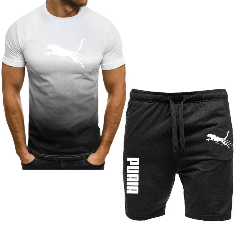 Conjunto de ropa deportiva para hombre, traje para correr, camiseta informal + Pantalones cortos, ropa deportiva transpirable para correr, conjunto de 2 piezas, novedad de 2024