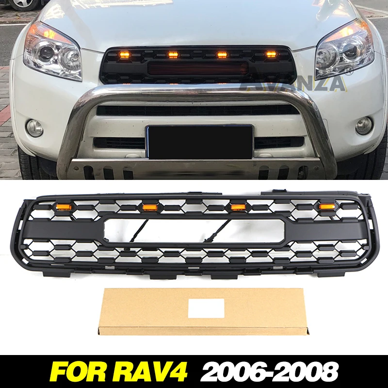 Front Grill With Led Lights Front Bumper Grille Auto Parts Modification Fits For 2006 2007 2008 Toyota RAV4 Grill