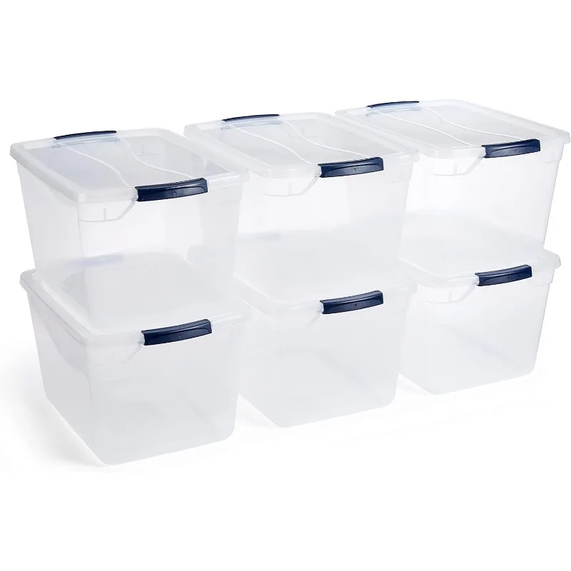 Clear Lids, Great for Closet and Laundry Storage, Organizing in the Home 6 Pack Stackable Plastic Storage Containers