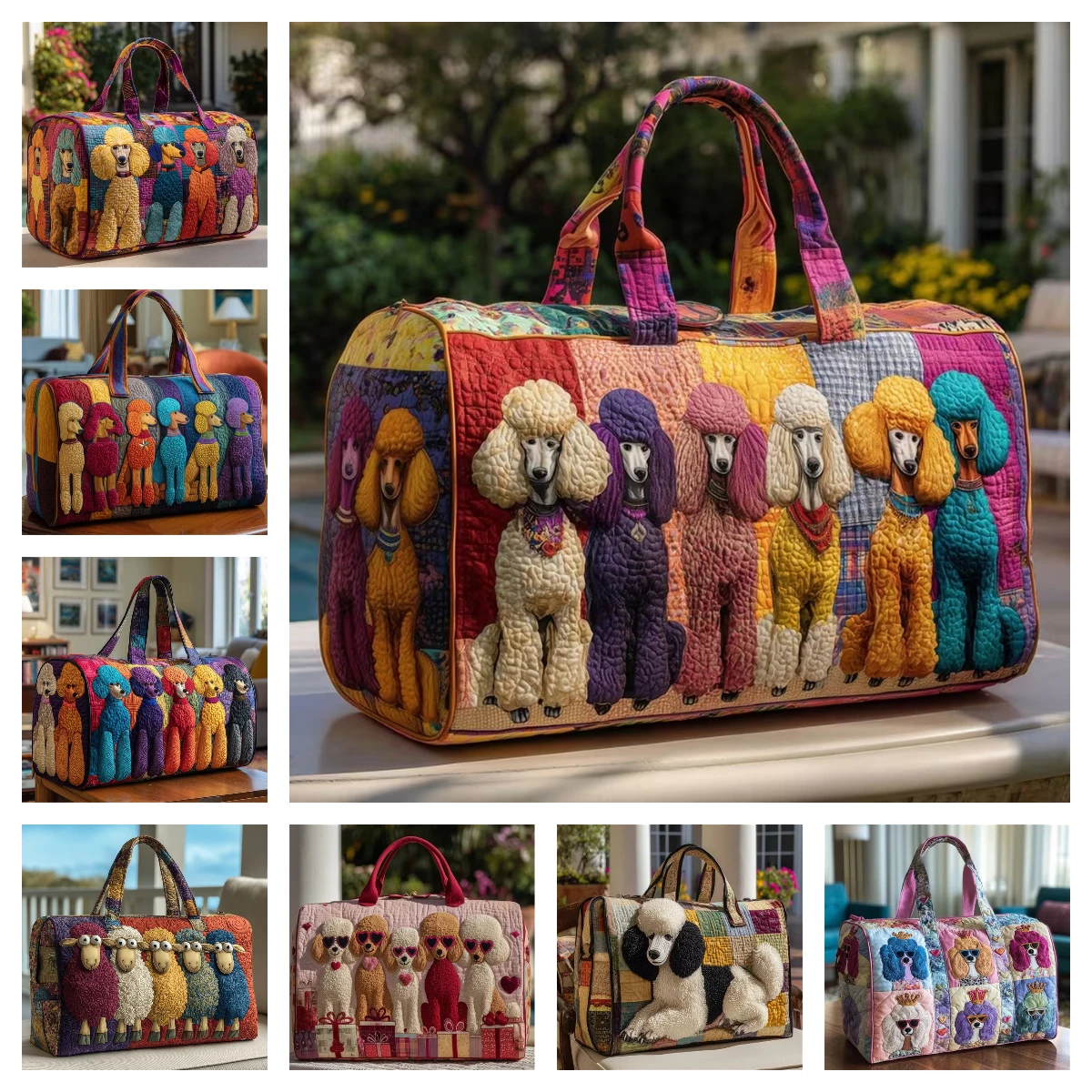 

Стеганая сумка-даффл с изображением собак породы пудель, забавная ретро-сумка для путешествий, сумка-тоут для мужчин и женщин, дорожная сумка для выходных