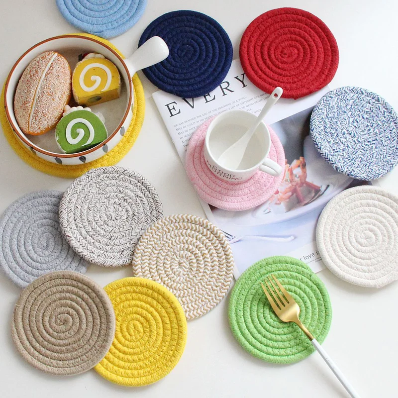 100Pcs Cotton Thread Insulation Placemat Woven Anti-Scalding Coaster Bowl Mat Nordic Minimalist Pot Pad Cotton Rope Table Mat