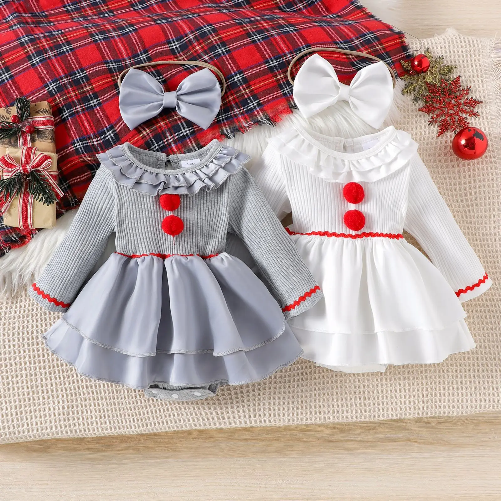 

UNITIM 0-1Y Kids Baby Girl Rompers Knitting Toddler Girl Bodydsuits Lace Newborn Girls Jumpsuits Spring Infant Overalls+Headband