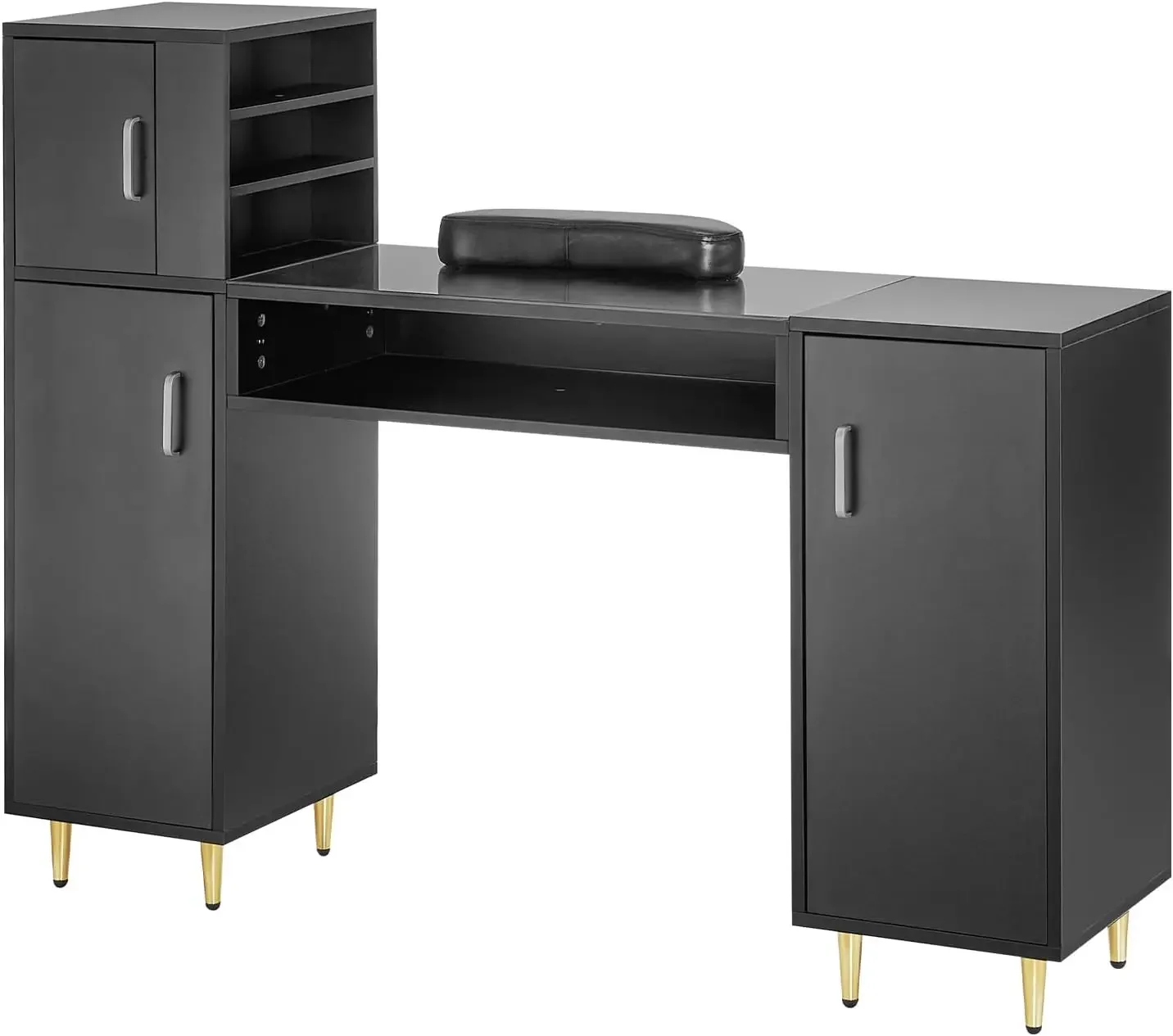 

Manicure Table, Glass Top Nail Desk, Makeup Dressing Nail Station with Storage Cabinets, Acetone-Resistant Nail Tech Table
