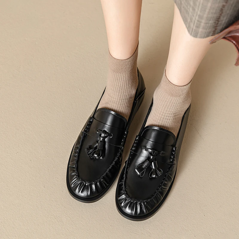 MORAZORA 2024 New Loafers Genuine Leather Shoes Woman Slip On Shallow Office Ladies Pumps Square Low Heels Single Shoes