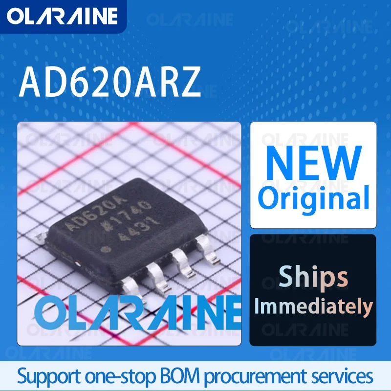 

1/5/10Pcs AD620ARZ SOIC-8 original ic chip Instrumentation amplifiers RoHS 1 Channel SR-1.2 V/us Ib - 500 pA Vos -30 uV Olaraine