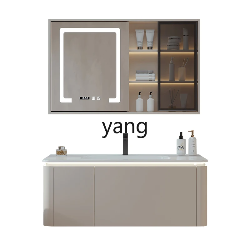 

LMM cream wind ceramic integrated rounded corner bathroom cabinet combined bathroom wash basin cabinet