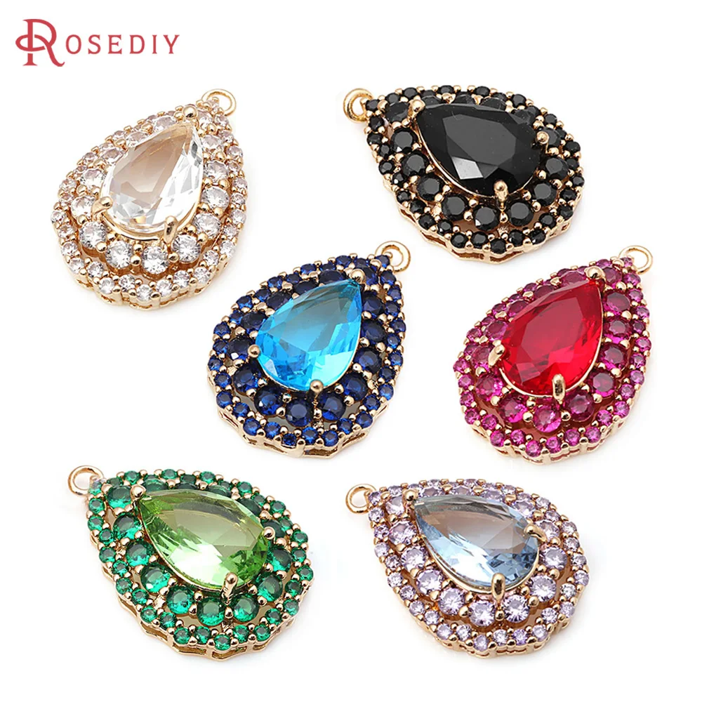 

4PCS 18K Gold Color Brass Zircon Glass Drop Charms Pendants Necklace Earrings High Quality Jewelry Diy Accessories