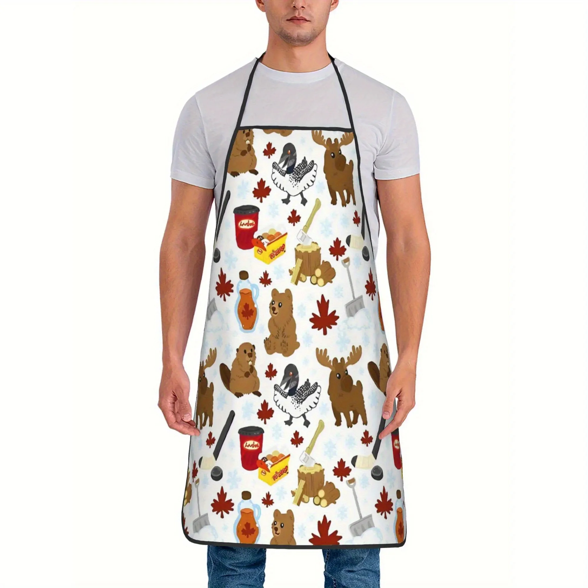 Adjustable Cooking Apron from Canada - A Vintage Unisex Kitchen Apron Featuring Canadian Wildlife And Autumn Leaf Patterns