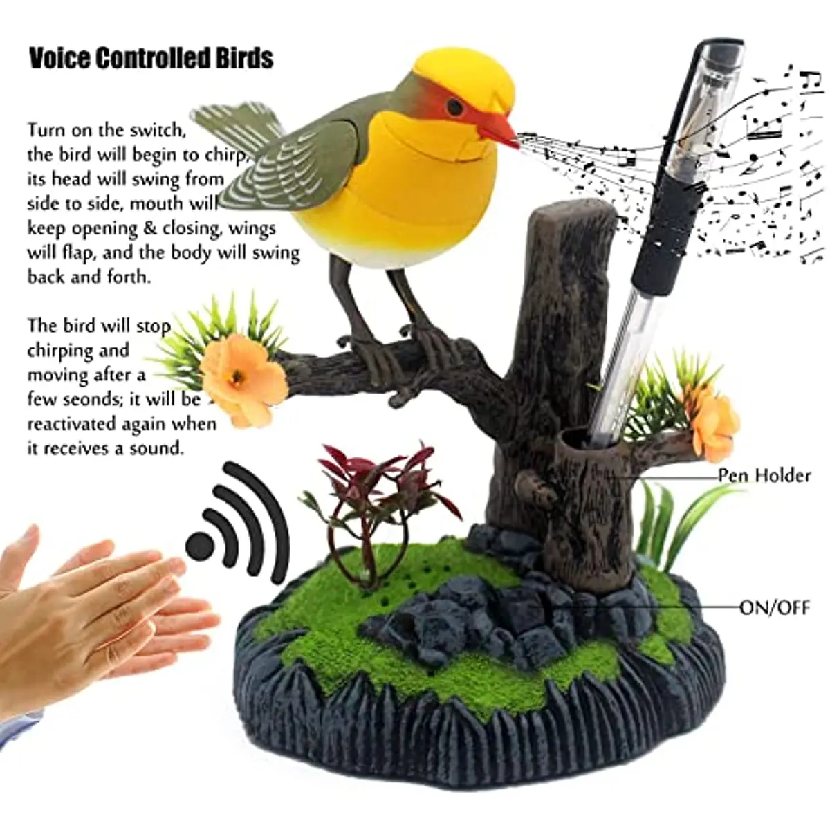 Electronic Simulation Bird Sound Control Voice-Activated Talking Pets Pen Holders Office Home Decoration Kids Toys Birthday Gift