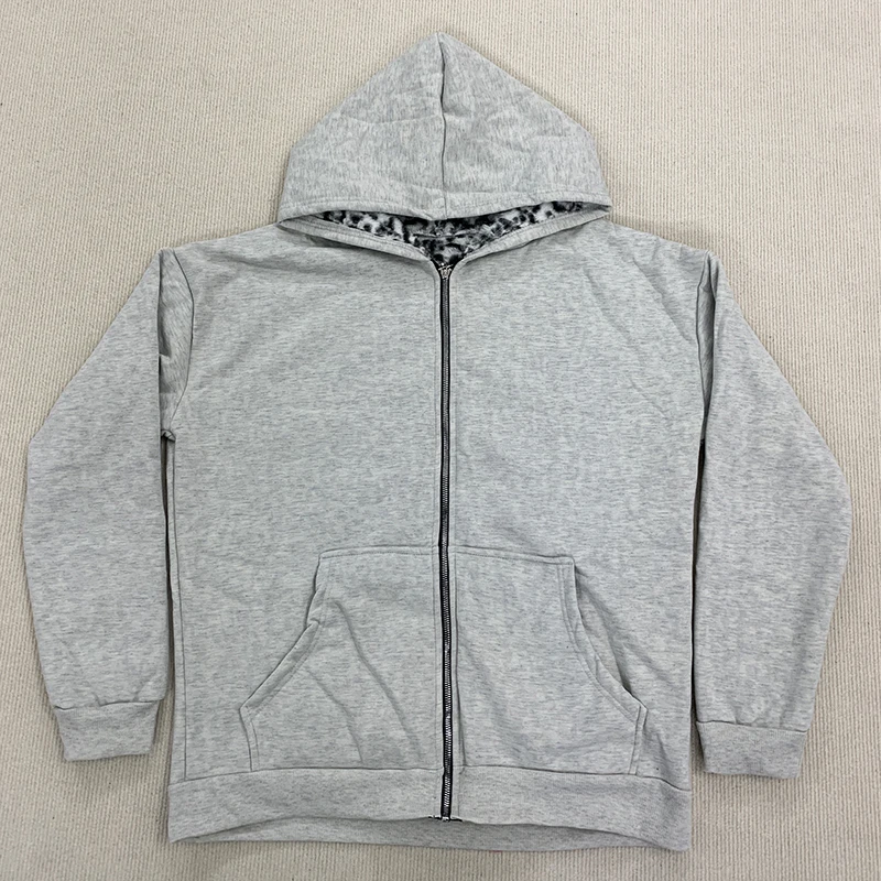 الخريف/الشتاء الرجعية هوديي الدافئة المألوف ليوبارد نمط سستة فضفاضة تناسب أمشاط الجبهة الخلفية 2025 وصول جديد #3