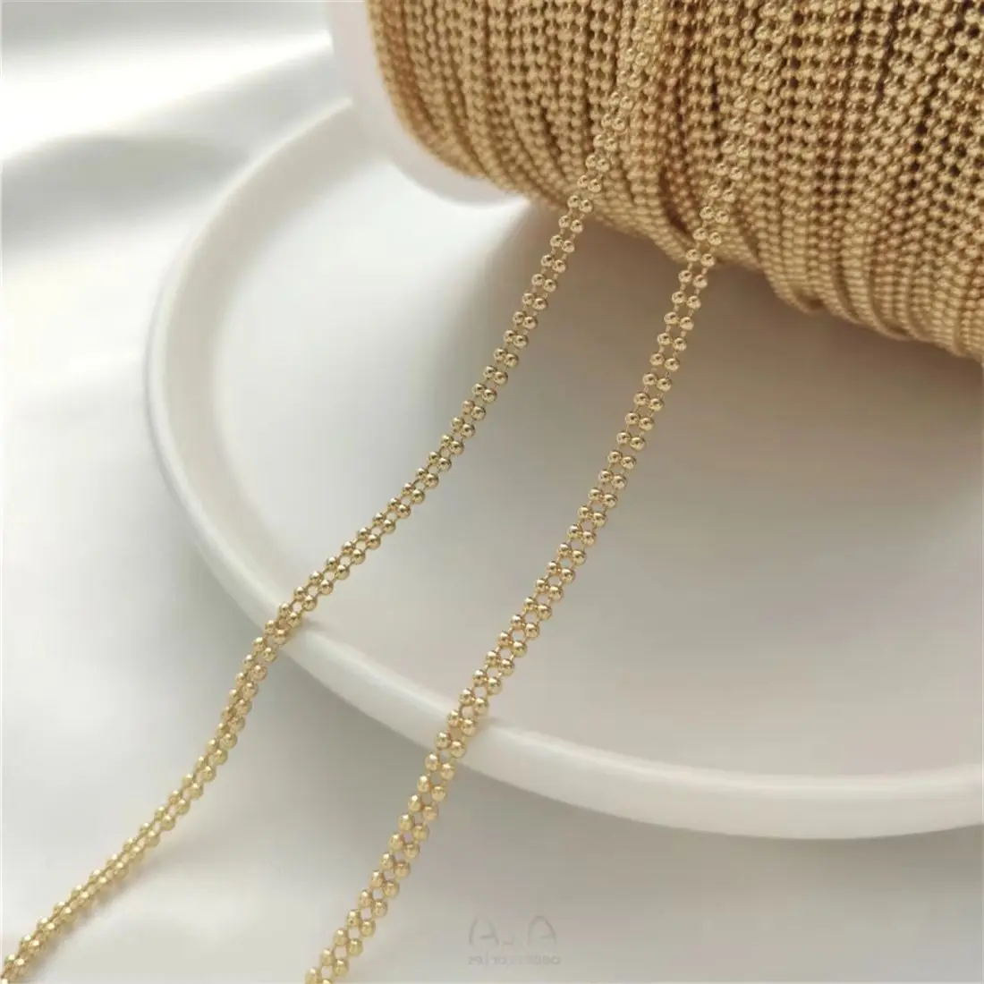 14K Gold-coated Double-row Bead Chain 1.5mm Round Bead Chain Loose Chain Diy Bracelet Braided Rope Jewelry Chain Accessories