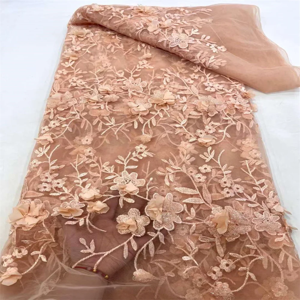 2024 High Quality Elegant French Embroidery 3D Flowers Lace Fabric African Nigerian Lace Fabric For Bridal Wedding Party Dresses