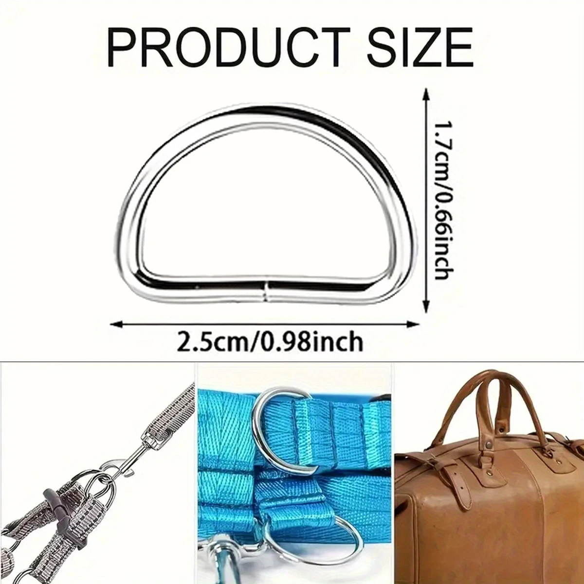 30/60/100Pcs D-ring buckle stainless steel semi-circular D-ring adjustable hardware bag belt process DIY accessories view 2