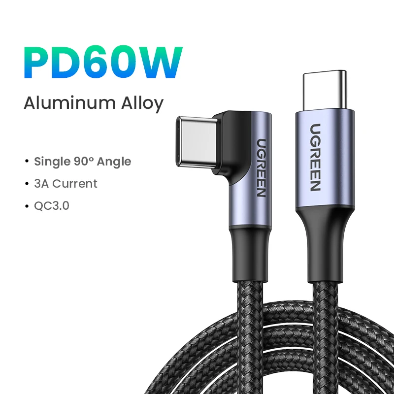 UGREEN 90 Graden PD100W 60W USB-C naar USB-C Oplaadkabel voor iPhone 17 Samsung MacBook iPad Snelladen 4.0 Snellaadkabel