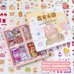 100pcs Gift Box Packaging Stickers Cute Cartoon Kawaii Transparent Decoration Self Adhesive Stationery Sticker