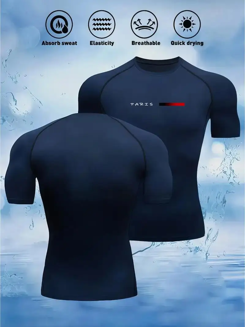 Men Short Sleeve Rash Guard Gym Workout Running T-shirt Gradient Graphic Compression Shirts for Summer Athletic Quick Dry Tees