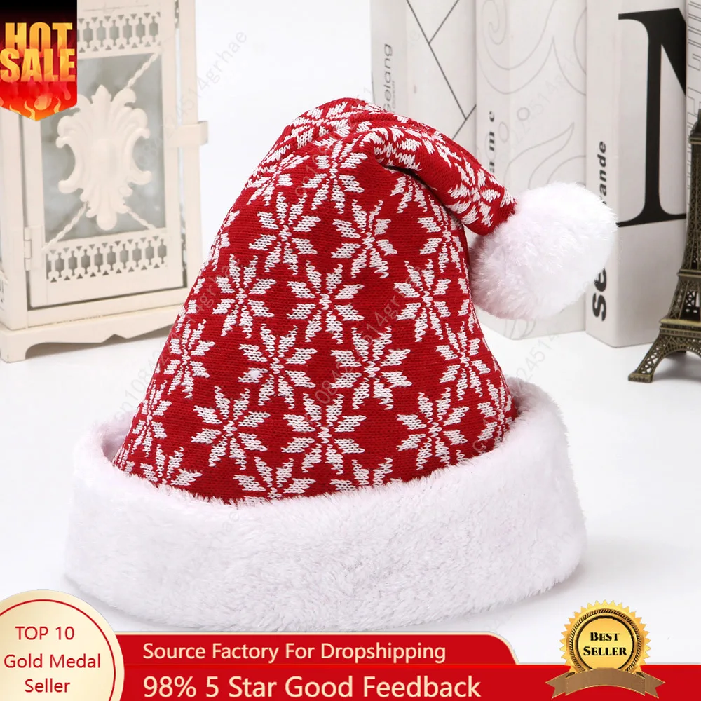

2025 New Snow Deer Knitted Woollen Christmas Hat 30*40cm Adult Children's Winter Hat Decoration Christmas Atmosphere Layout