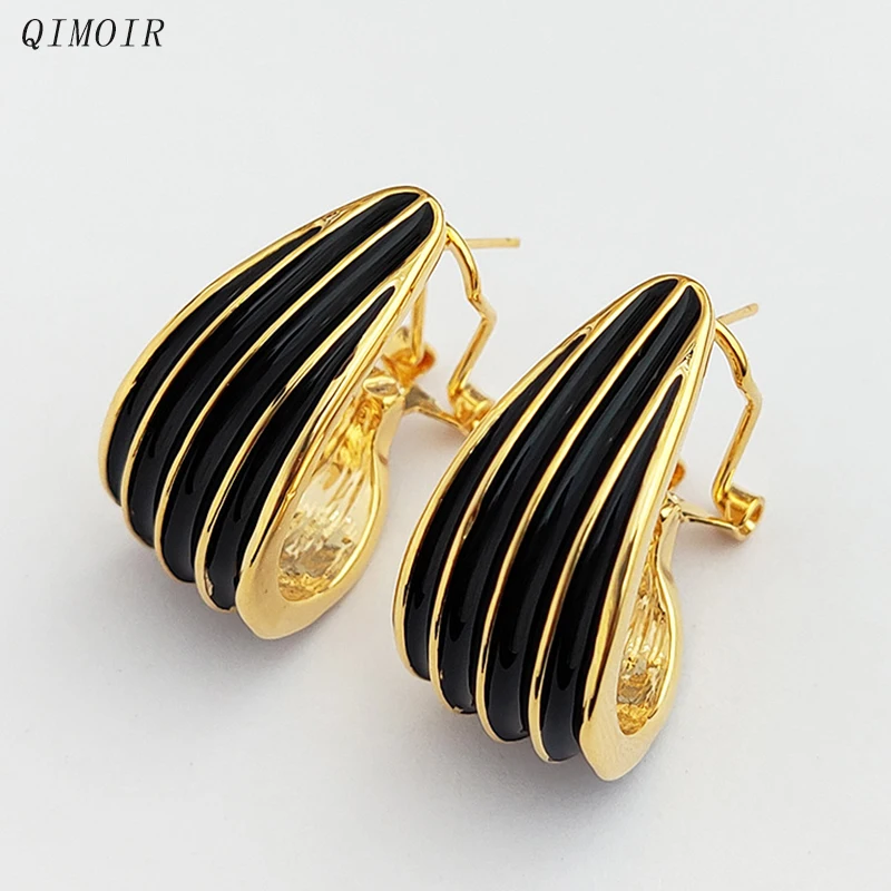 Black Enamel Metal Post Earrings For Women Vintage New Styles Elegant Party Accessories Geometric Fashion Jewelry Gifts C1570