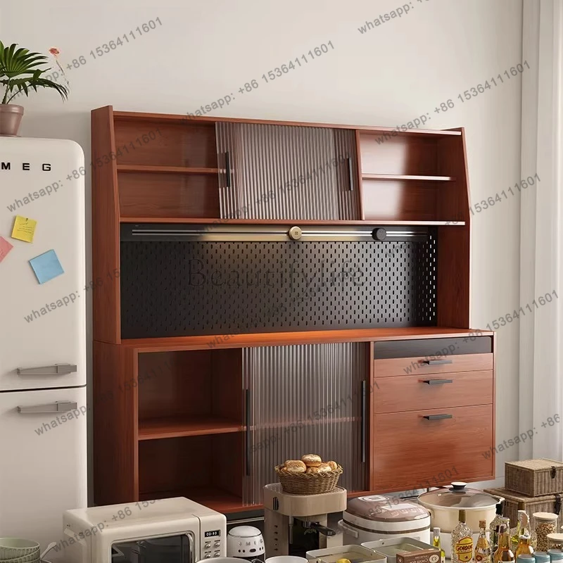 jj5 Retro dining side cabinet integrated with antique style kitchen storage cabinet against the wall