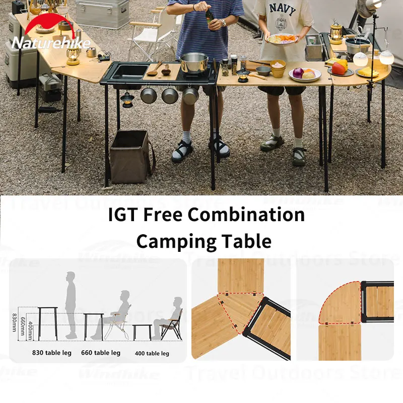 Naturehike Bamboo Camping Portable Table IGT Free Combination Cooking BBQ Table 304 acciaio inossidabile-accessori Series