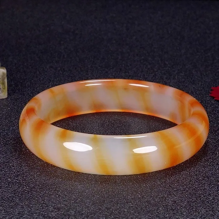 Natural Agate Bangle Women Healing Gemstone Fine Jewelry Genuine Yellow Striped Agate Bangles Bracelet For Girlfriend Mom Gifts