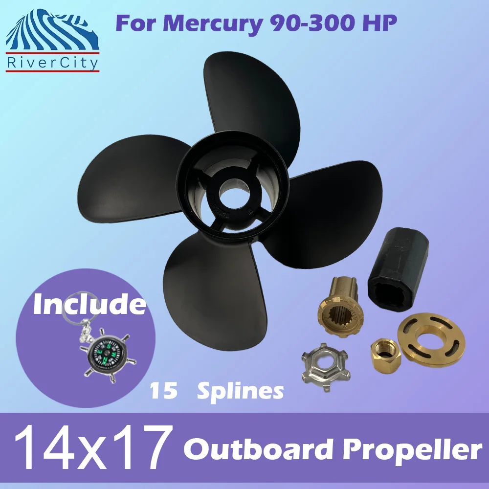 Outboard Screw Boat 14x17 For Mercury 120hp-300hp 90hp 100hp 110hp 175hp 220hp 250hpMotor Aluminum  Propeller 4 Blade 15 Spline