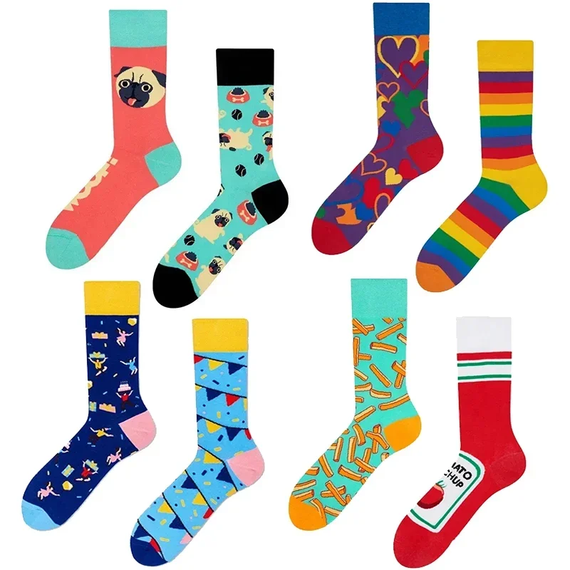 New Fashion Socks AB Asymmetric Mandarin Duck Socks for Men and Women Medium High Tube Cotton Socks