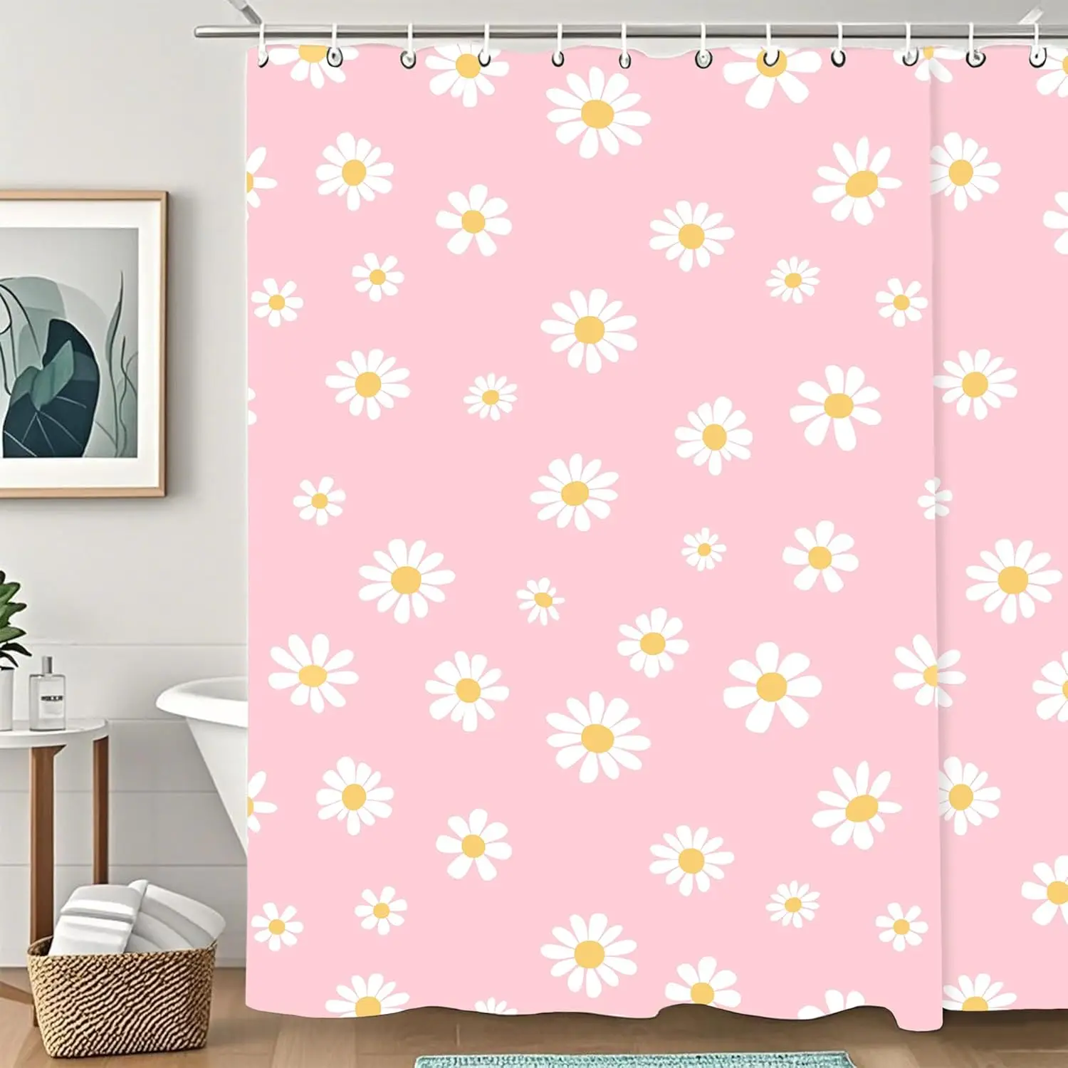 

Занавеска для душа с цветочным розовым цветком ромашки, занавеска для душа в ванной комнате, домашний декор для ванны, водонепроницаемая ткань, которую можно стирать в машине с 12 шт.