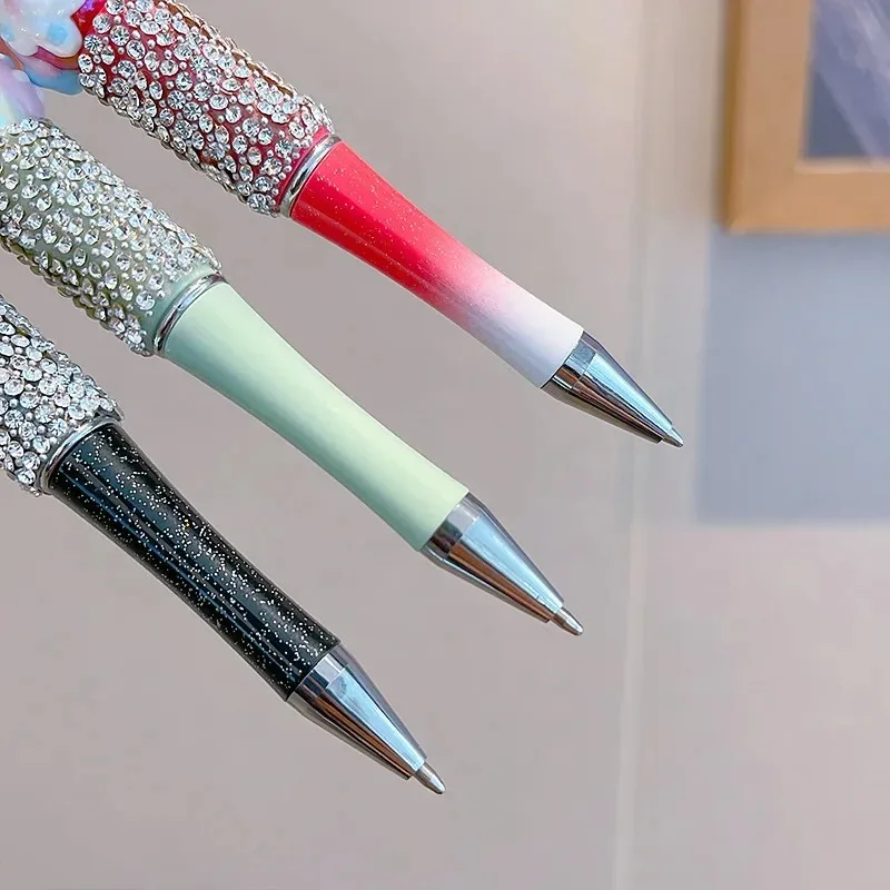 Dessin animé Anime Sanrio HelloKitty cristal diamant scintillant stylo à bille rotatif mignon étudiant perle stylo papeterie cadeau de noël