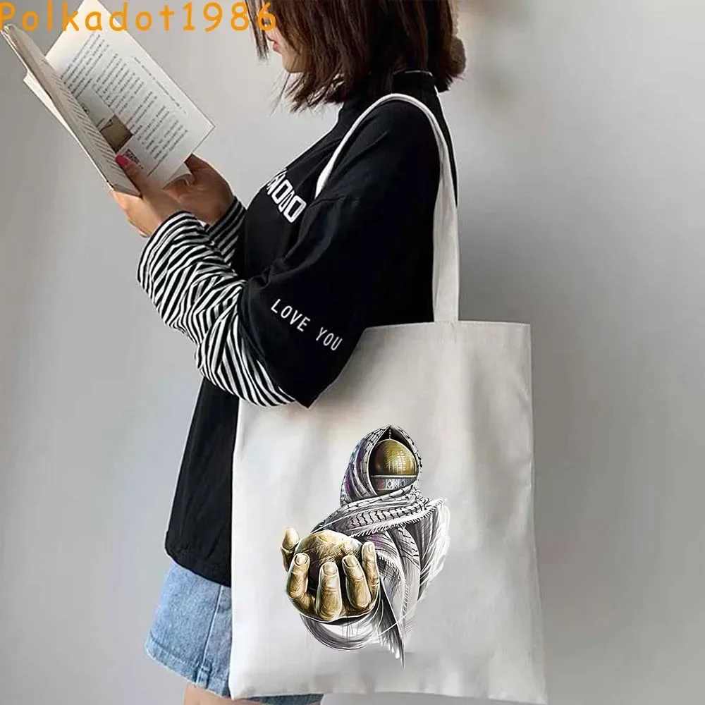 Islamic Arabic Calligraphy Abstract Lettering Patriotic Gifts Al Aqsa Mosque Canvas Shoulder Tote Bag Shopper Eco Cotton Handbag