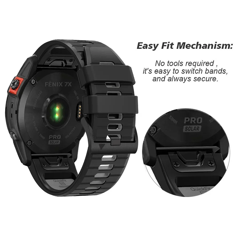 22mm 26mm Sport-Silikonarmband für Garmin Enduro/Epix Tactix 8 Instinct 3 Forerunner 970/Fenix 7X/7 8 PRO 8x QuickFit Uhrenarmband – Detail 26