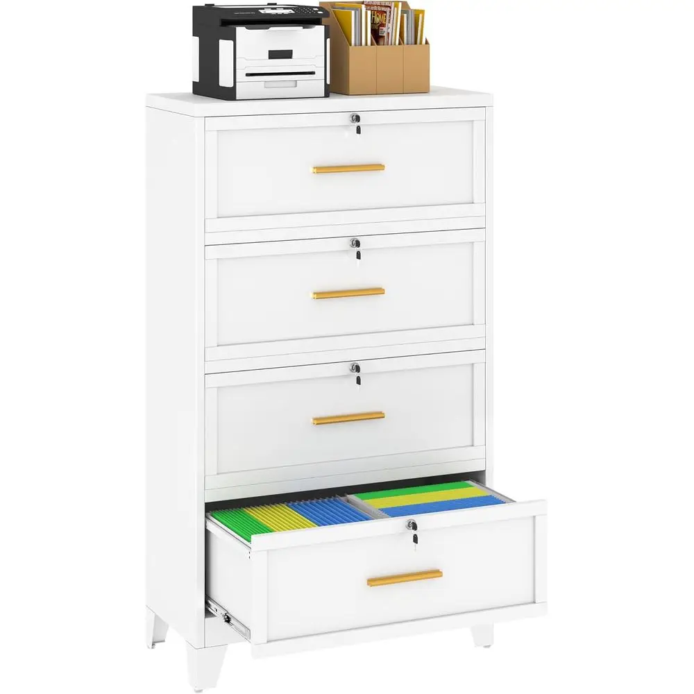 Secure Metal Lateral File Cabinet for Office, 4 Drawer Steel Storage with Lockable Doors, Suitable for A4/Legal Files