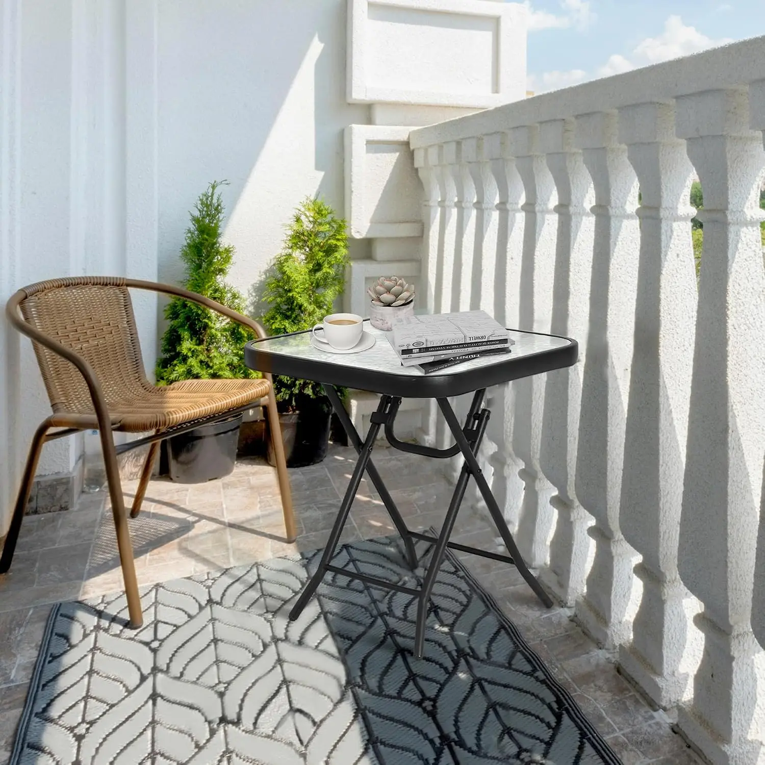 Folding Outdoor Side Table | Patio End Bistro Tables Portable Small 17.5