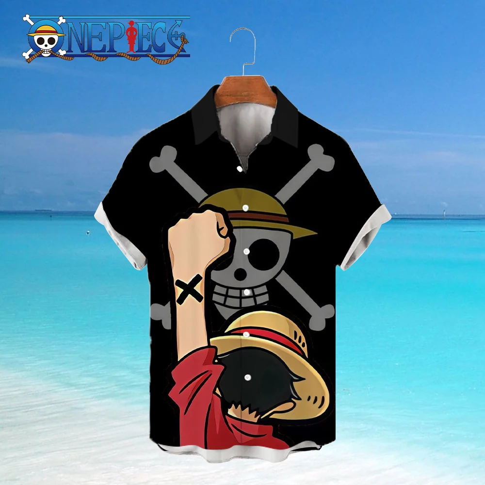 Blouse Fashion Monkey D Luffy Shirts and Blouses Y2k One Piece Tops Anime Men's Mens Clothes Short Sleeve Elegant Shirt Man 5Xl