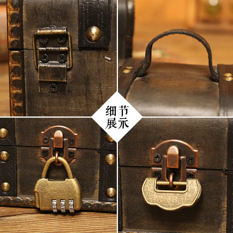 New Retro Wood Storage Box Antique Desktop Jewelry Cosmetic Storage Box with Lock Wooden Box Storage Box Keys'  Box with Lock