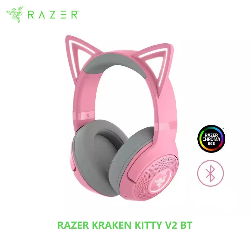 Razer Kraken Kitty V2 BT Wireless Bluetooth RGB Headset With Kitty Ears Gaming Mode TriForce 40 mm Drivers Integrated Mics