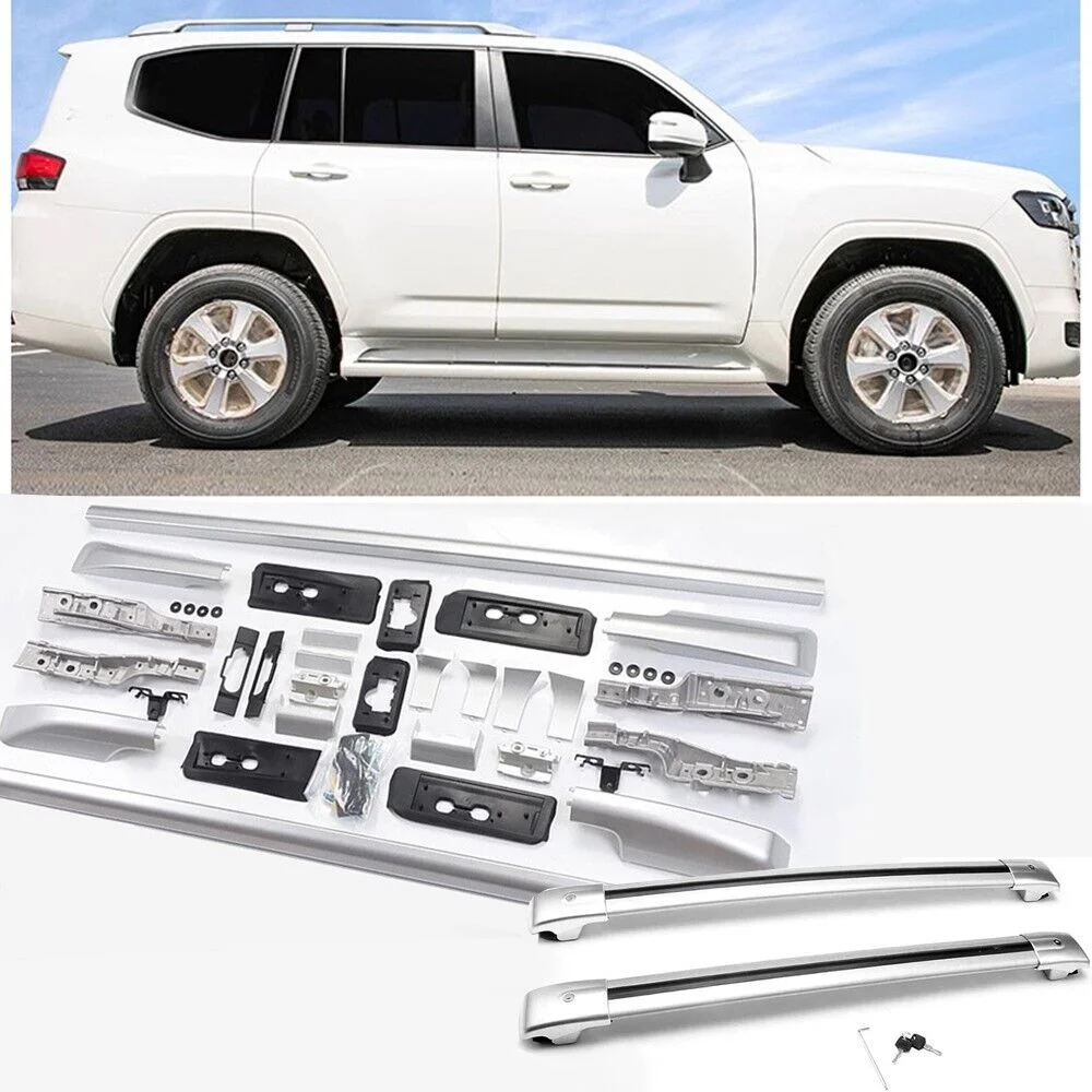 

4Pcs for Land Cruiser LC300 2021-2024 Silver Side Roof Rail Rack & Cross Bar Accessories