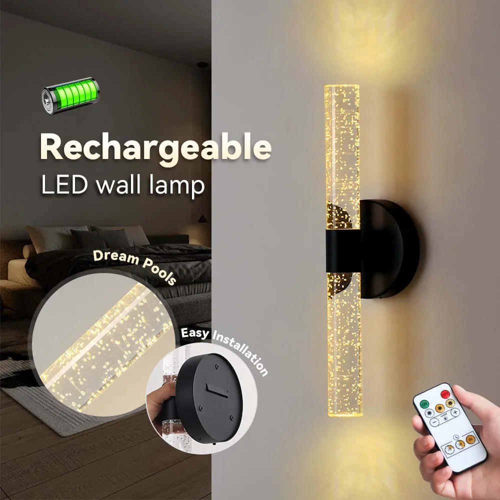 Luxury Bubbles Column Wall Lamp Battery Operated Interior LED Wall Light 4400mAH Wireless Rechargeable  Wall Lighting Home Decor