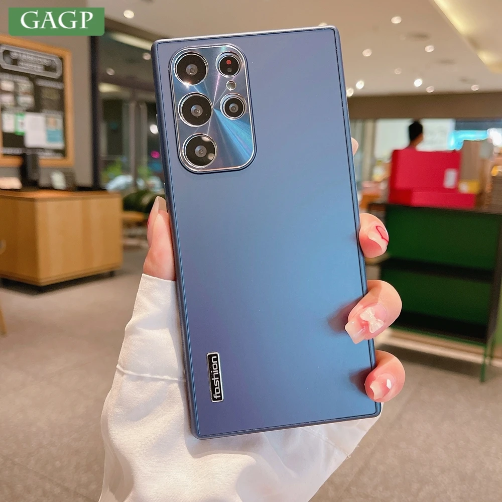 For Samsung S23 Ultra Case Fashion Pure Color Aluminum Metal Hard Back Shockproof Cover for Galaxy S22 S23 Plus Slim Matte Cover