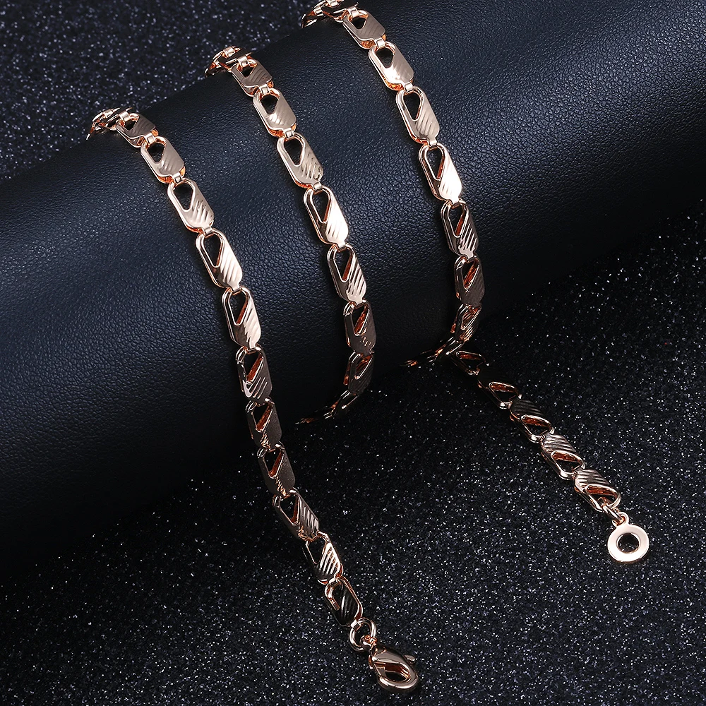 585 Rose Gold Color Necklace For Women Girls Rectangle Link Chain Necklace Jewelry Wholesale Dropshipping 5mm 20/24inch LCN54