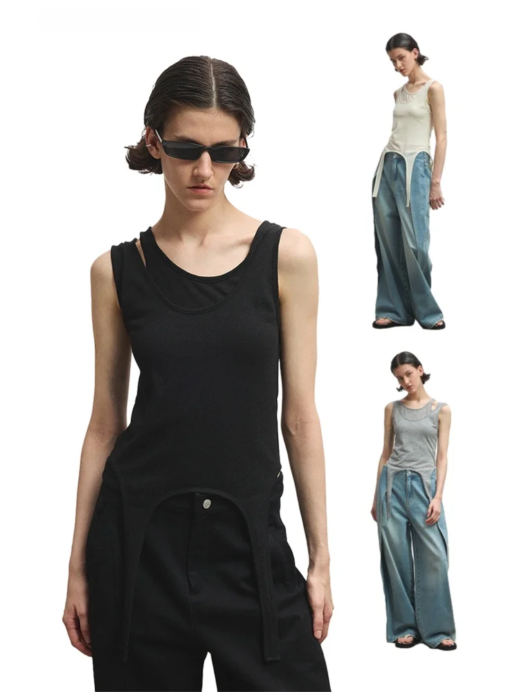 

Асимметричный шерстяной жилет-двойка с высоким соотношением длины и ширины, женский, для офиса, приталенный, цветной жилет