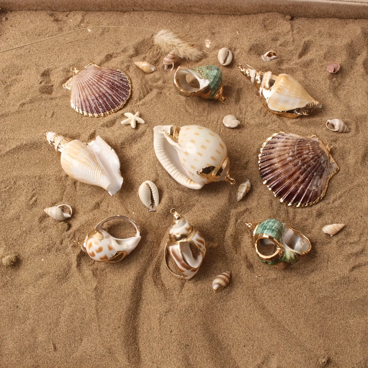 5PCs Shell Pendants Gold Plated Scallop Conch Ocean Jewelry 