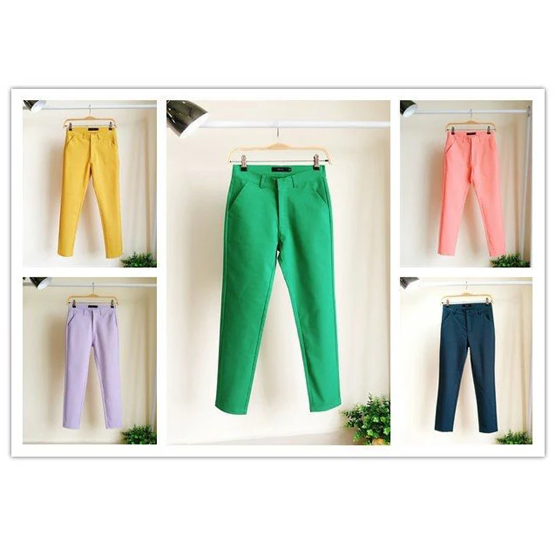 Classic Candy Colors Work Wear Pencil Pant Elegant Spring Mid Waist Slim Office Ladies Pantalones Chic 92cm Ankle Length Trouser