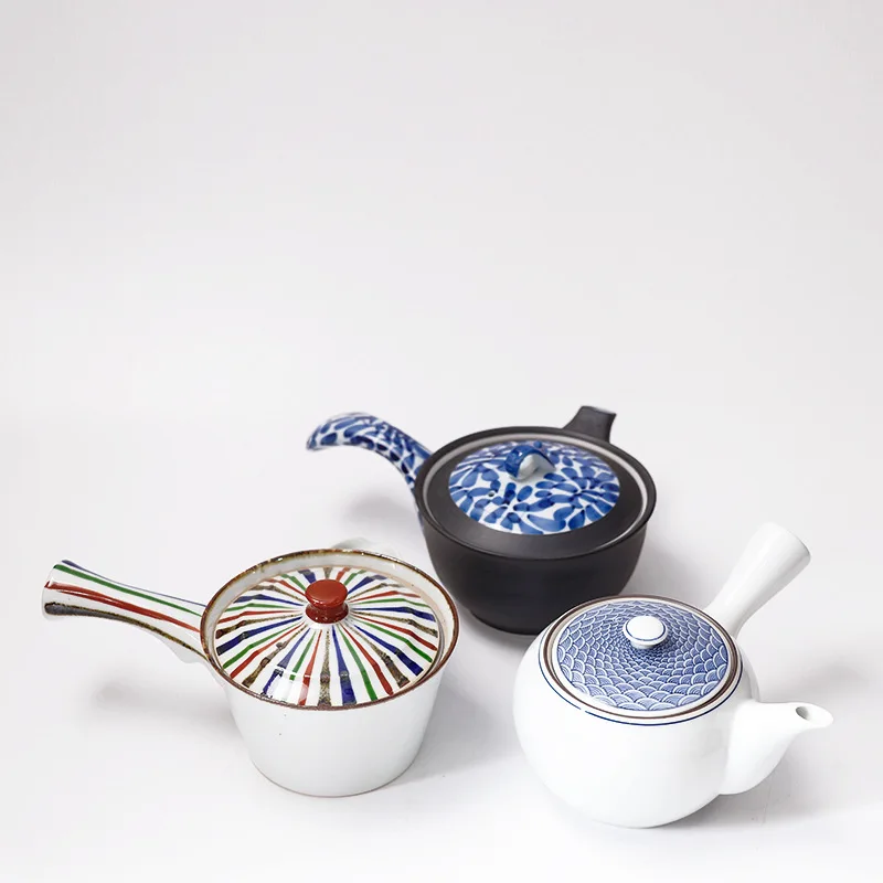 Japanese-Style Tea Set with Strainer Striped Cover Imported from Japan Hasami Burning Ceramic Side Handle Teapot