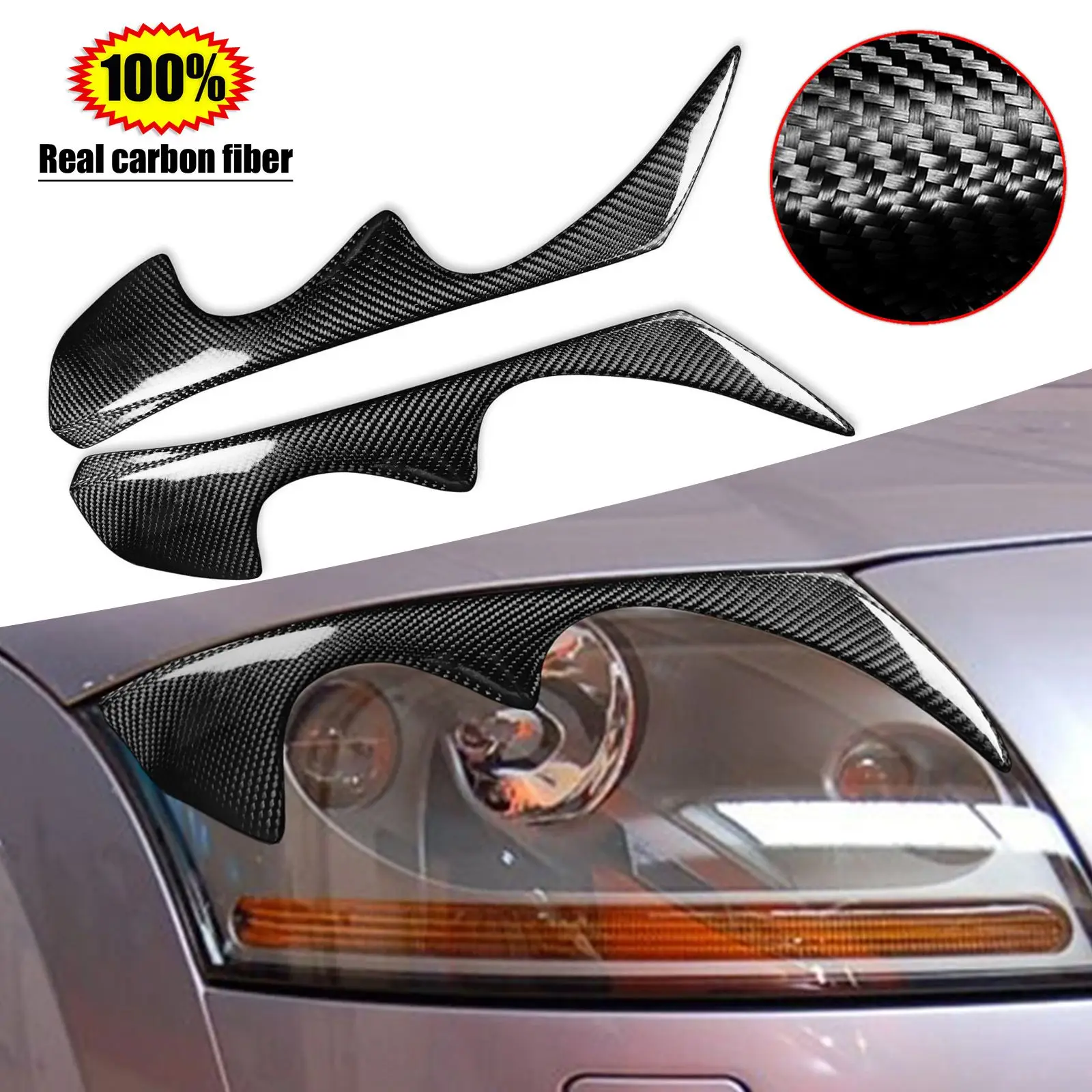 2 Pcs Real Dry Carbon Fiber Front Headlight Eyebrow Eyelid Eyelash Cover Trim Car Sticker For Audi TT MK1 1998-2006